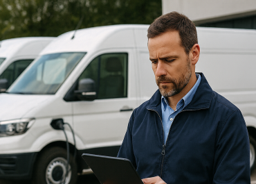 Fleet Manager Reviewing EV Charging Data on Site