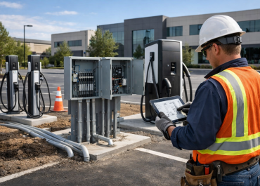 Contractor Installing Commercial EV Chargers