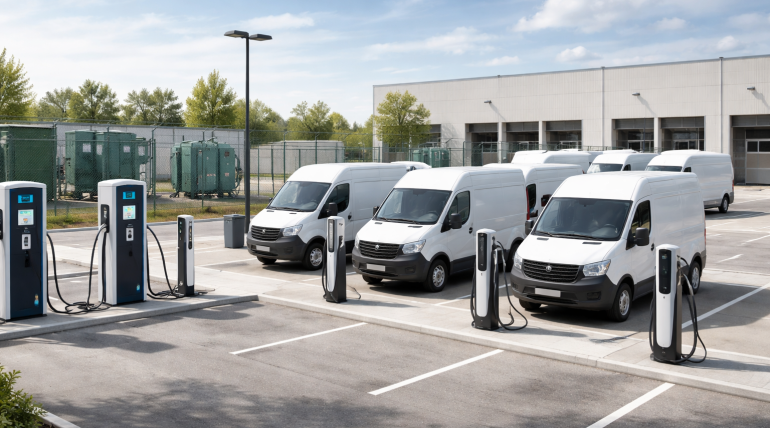 Fleet EV Charging Site With Utility Equipment